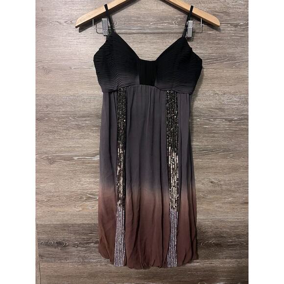 Vintage Y2K Sue Wong Mini Dress Bow Brown Ombre Sequin Bubble Hem 100% Silk Sz 4 - Picture 4 of 11